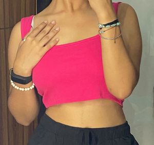Vibrant Pink Ribbed Crop Top