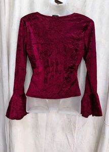 I. Burgundy Velvet Long Sleeve Top
