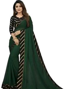 Elegant Green Saree with Striped Border