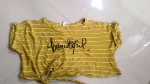 Cute Yellow Striped Crop Top & Jeans Set