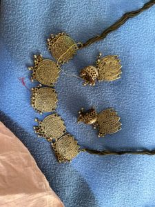 Oxidized Silver Lotus Necklace Set