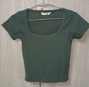 Olive Green Ribbed Crop Top