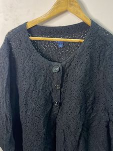 Black Lace Button-Up Cardigan
