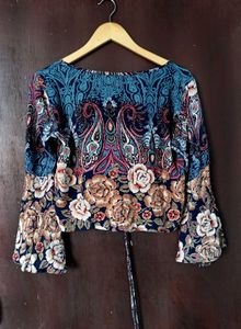 Boho Floral Print Bell Sleeve Top