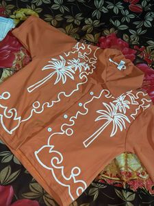 Orange Tropical Print Button-Up Shirt