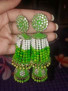 Vibrant Green Jhumka Earrings