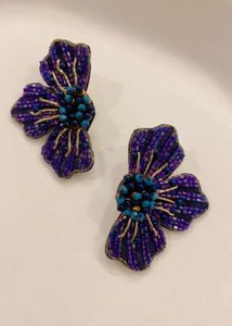 Blue Beaded Flower Earrings