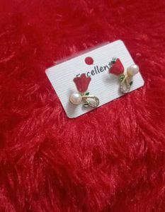 Red Rose Pearl Earrings