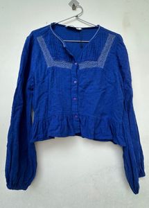 Blue Textured Peplum Blouse