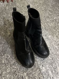 Black Faux Croc Chunky Boots