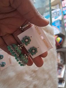 Green Jhumka Earrings