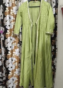 1.Lime Green Embroidered Long Shrug Style Kurta