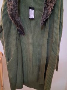 Olive Green  Faux Fur Collar