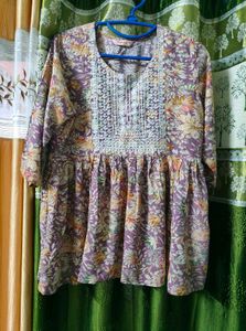 Chic Floral Print Kurti Top