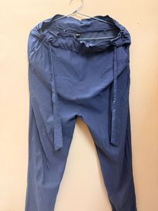 Navy Blue High-Waisted Tie-Waist Pants