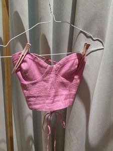 Zara Pink Back Tie-Up Corset Top XS