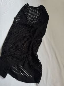 Black fishnet mesh tank top