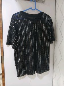Sequin Embellished Black T-Shirt