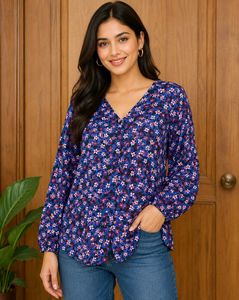 Chic Floral Print V-Neck Blouse