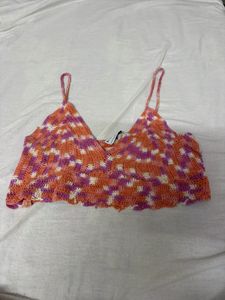 Crochet Knit Crop Top with Scalloped Hem