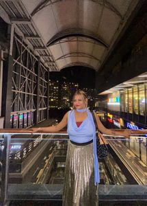 blue cowl neck top