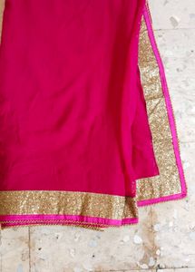 Vibrant Pink Saree with Gold Sequin Border