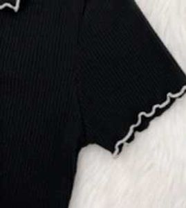 Black Korean Collared Crop Top