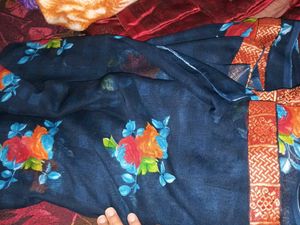 Beautiful Navy Blue Floral Saree