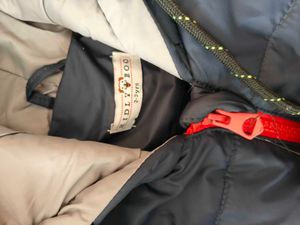 Kids Navy Puffer Jacket with Red Stripes