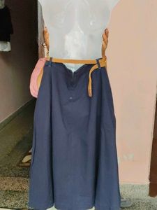 Stylish Navy Blue Wrap Style Flared Skirt