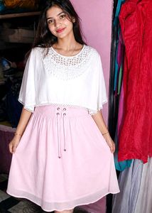 White Lace Top & Pink silk perfect  beautiful look