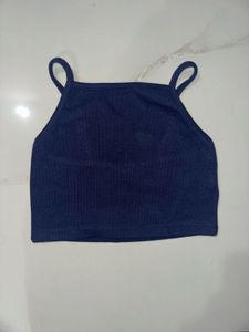 Navy Blue Spaghetti Strap Crop Top