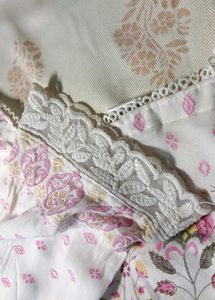 white &amp; pink floral printed lace kurti