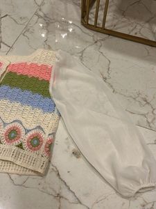 Crochet Knit Button-Up Vest