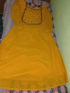 Yellow Kurta with Embellished Neckline