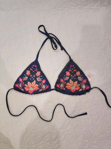 Embroidered Denim Mini Skirt and bikinis