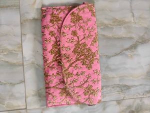 Pink Embroidered Clutch