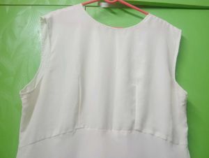 White Embroidered Floral sleeveless gown with shru