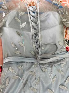 Elegant Grey sequinned corset tie Gown