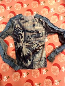 Newme Graphic Print Long mesh top with skirt