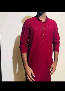Maroon Embroidered Kurta