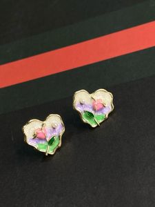 Enamel Heart Floral Stud Earrings