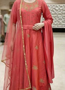 Coral Anarkali Gown with Dupatta