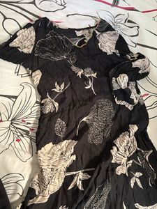 Black Floral Print Kurta