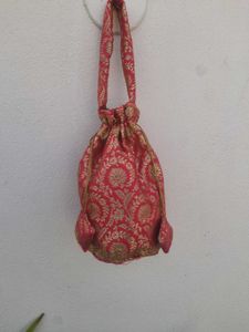 Red &amp; Gold Brocade Potli Bag