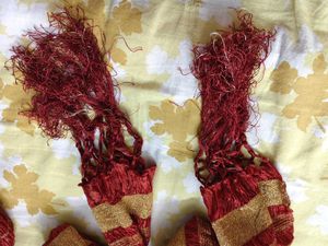 Red &amp; Gold Striped Crinkle Dupatta