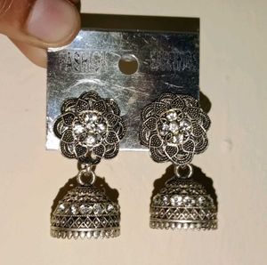 Oxidized Silver Jhumka Earrings