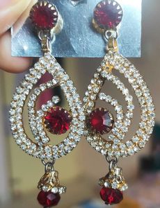 2 Exquisite Red & Crystal Drop Earrings