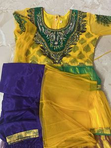 Yellow &amp; Green Embroidered Lehenga Choli