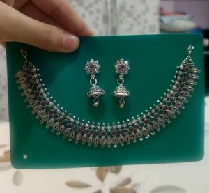 Oxidised Silver Necklace with Earrings